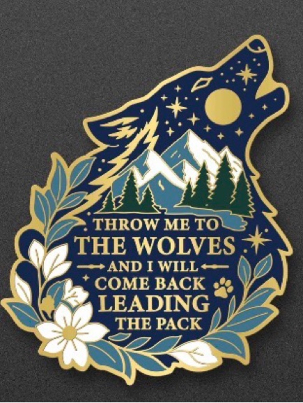 Wolf spirit mountain pin Gold lined Hard enamel pin 2”